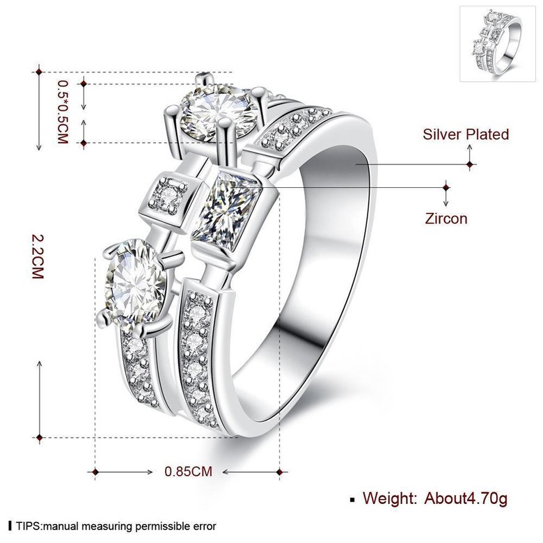 Wholesale Luxury Silver Plated Geometric Stone Ring White zircon Rings For Women Girl Wedding Party Jewelry Gift  TGSPR044 1