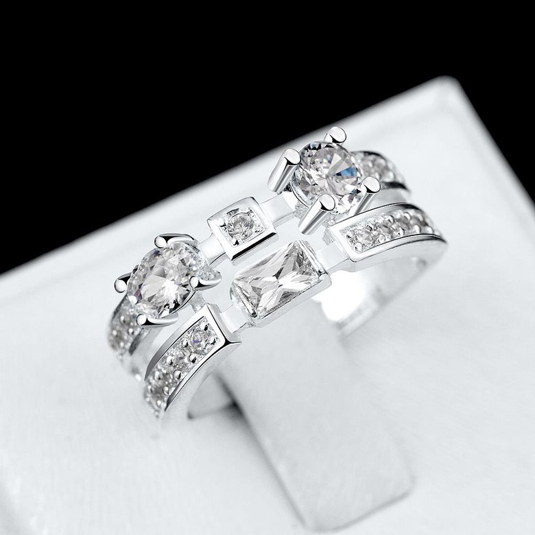 Wholesale Luxury Silver Plated Geometric Stone Ring White zircon Rings For Women Girl Wedding Party Jewelry Gift  TGSPR044 3