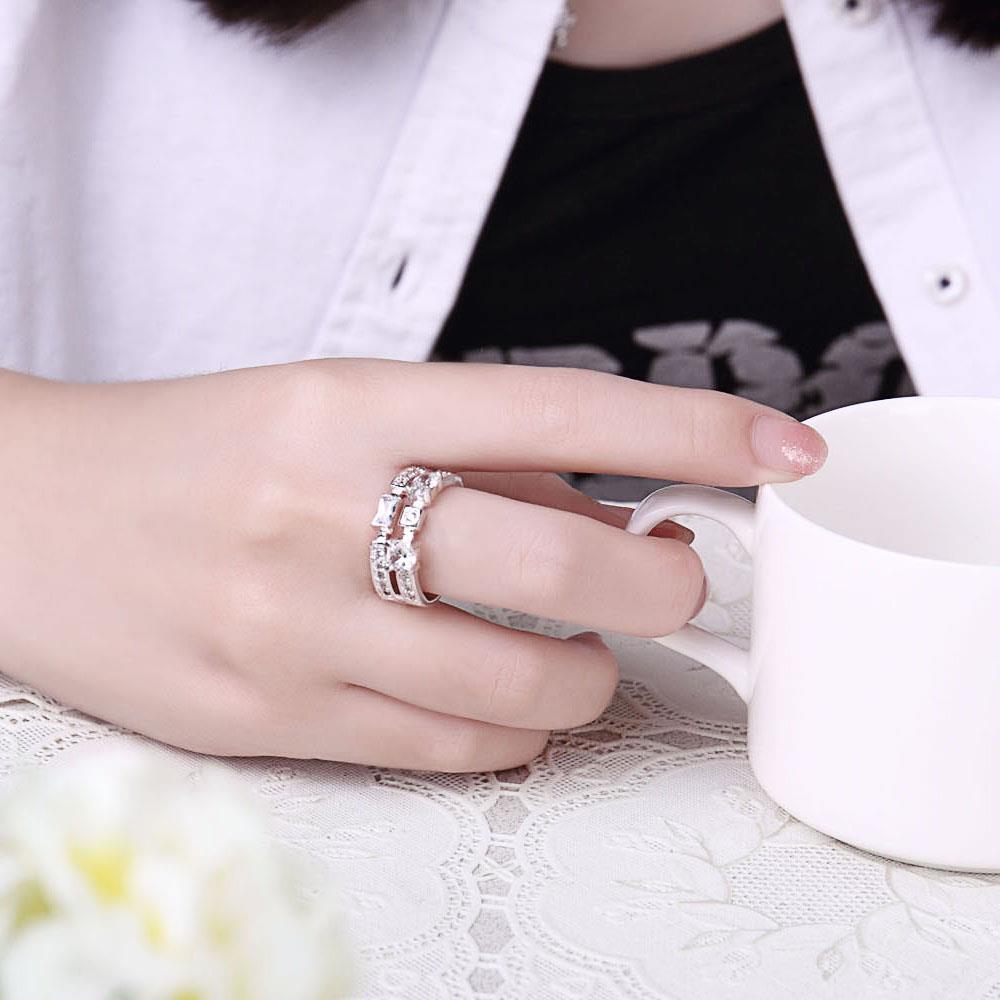 Wholesale Luxury Silver Plated Geometric Stone Ring White zircon Rings For Women Girl Wedding Party Jewelry Gift  TGSPR044 5