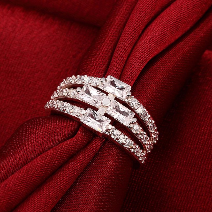 Wholesale Wholeale rings from China luxury Multilayer Hollow Big Rings Silver Color Cubic Zirconia Inlay Wedding Women Rings Jewelry TGSPR047 4