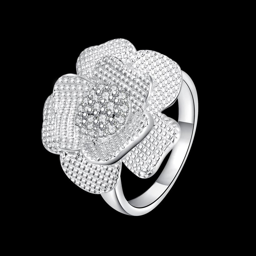 Wholesale New Style Famous Brand Jewelry Big Flower Shape Cubic Zirconia silver Finger Rings For Women Evening Party jewelry TGSPR052 0