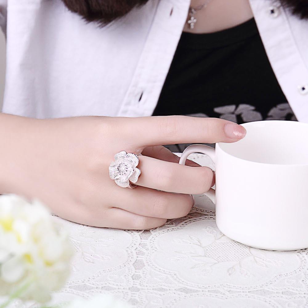 Wholesale New Style Famous Brand Jewelry Big Flower Shape Cubic Zirconia silver Finger Rings For Women Evening Party jewelry TGSPR052 5