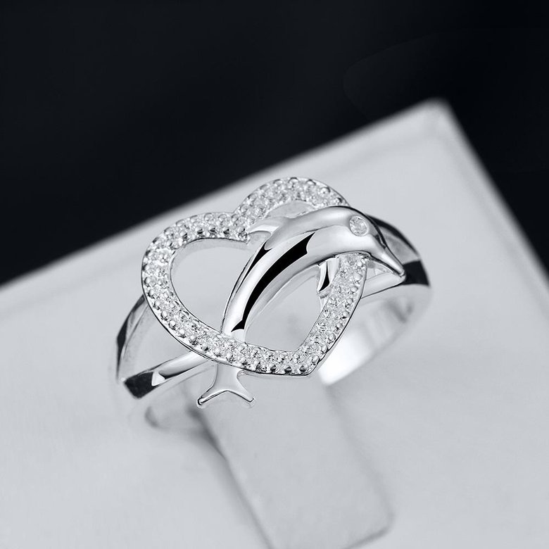 Wholesale Factory Price Cute Dolphin Heart Rings for Party Birthday Accessory Women Silver Ring Wedding Engagement Jewelry TGSPR077 3