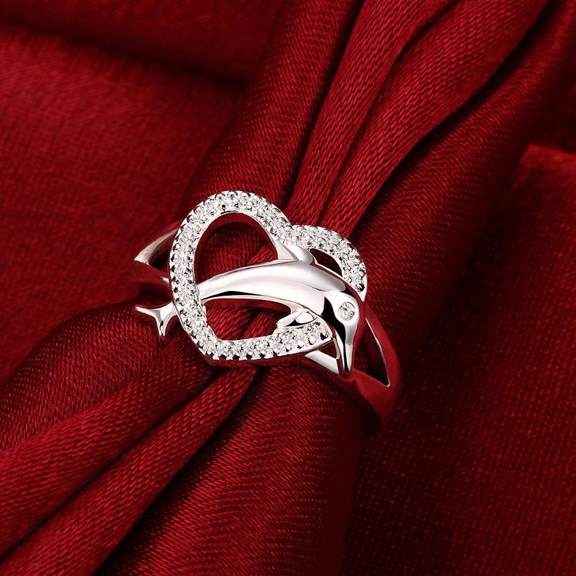 Wholesale Factory Price Cute Dolphin Heart Rings for Party Birthday Accessory Women Silver Ring Wedding Engagement Jewelry TGSPR077 4