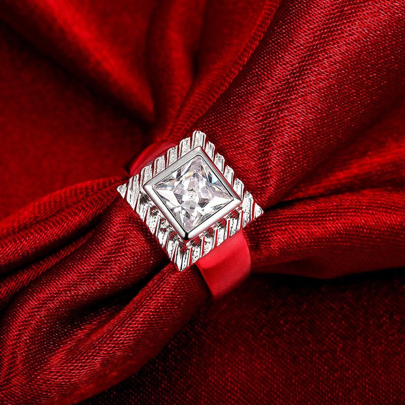 Wholesale Gorgeous Halo Wide Rings For Men Silver Filled square CZ Rhinestone Stone Rings For Wedding Price TGSPR133 1