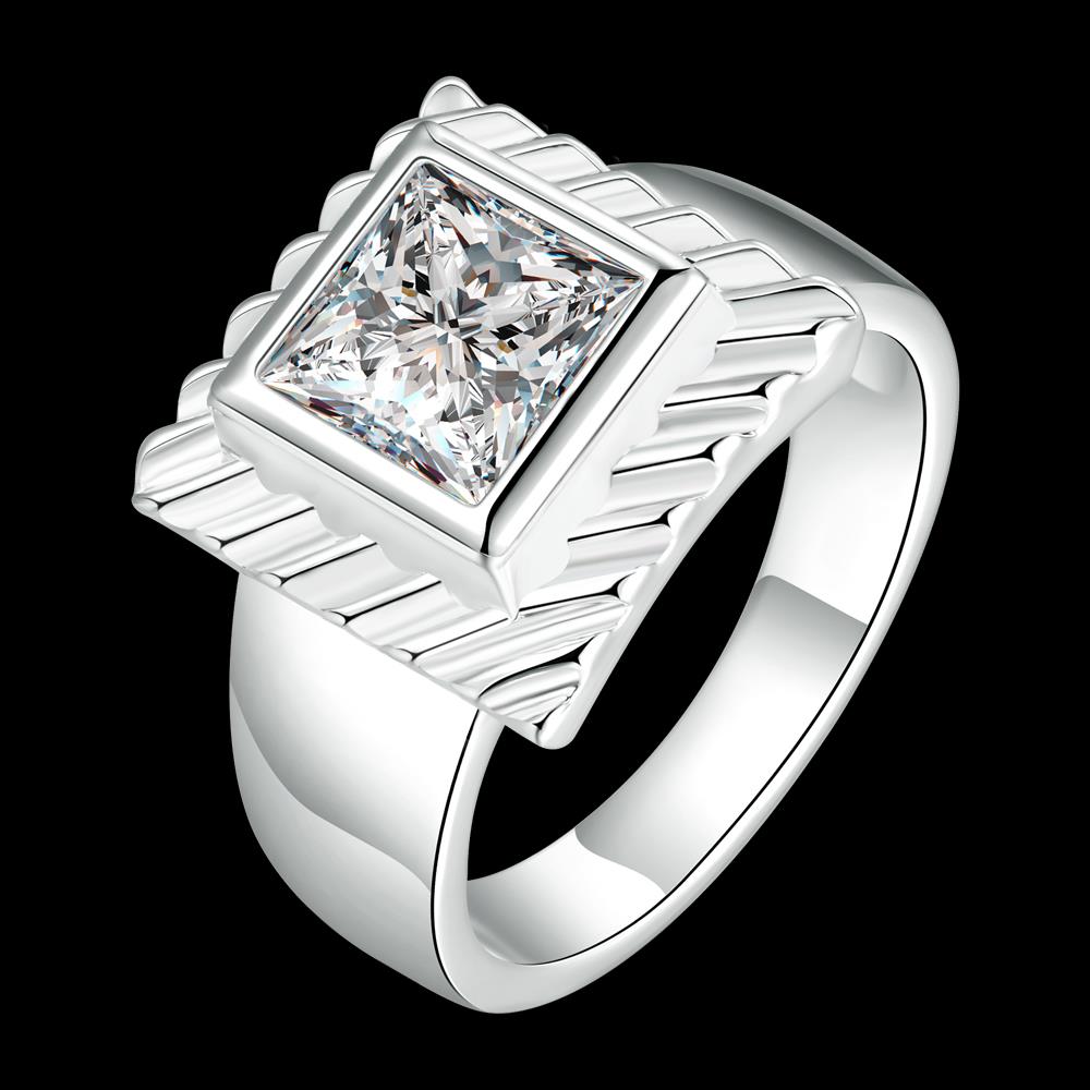 Wholesale Gorgeous Halo Wide Rings For Men Silver Filled square CZ Rhinestone Stone Rings For Wedding Price TGSPR133 4