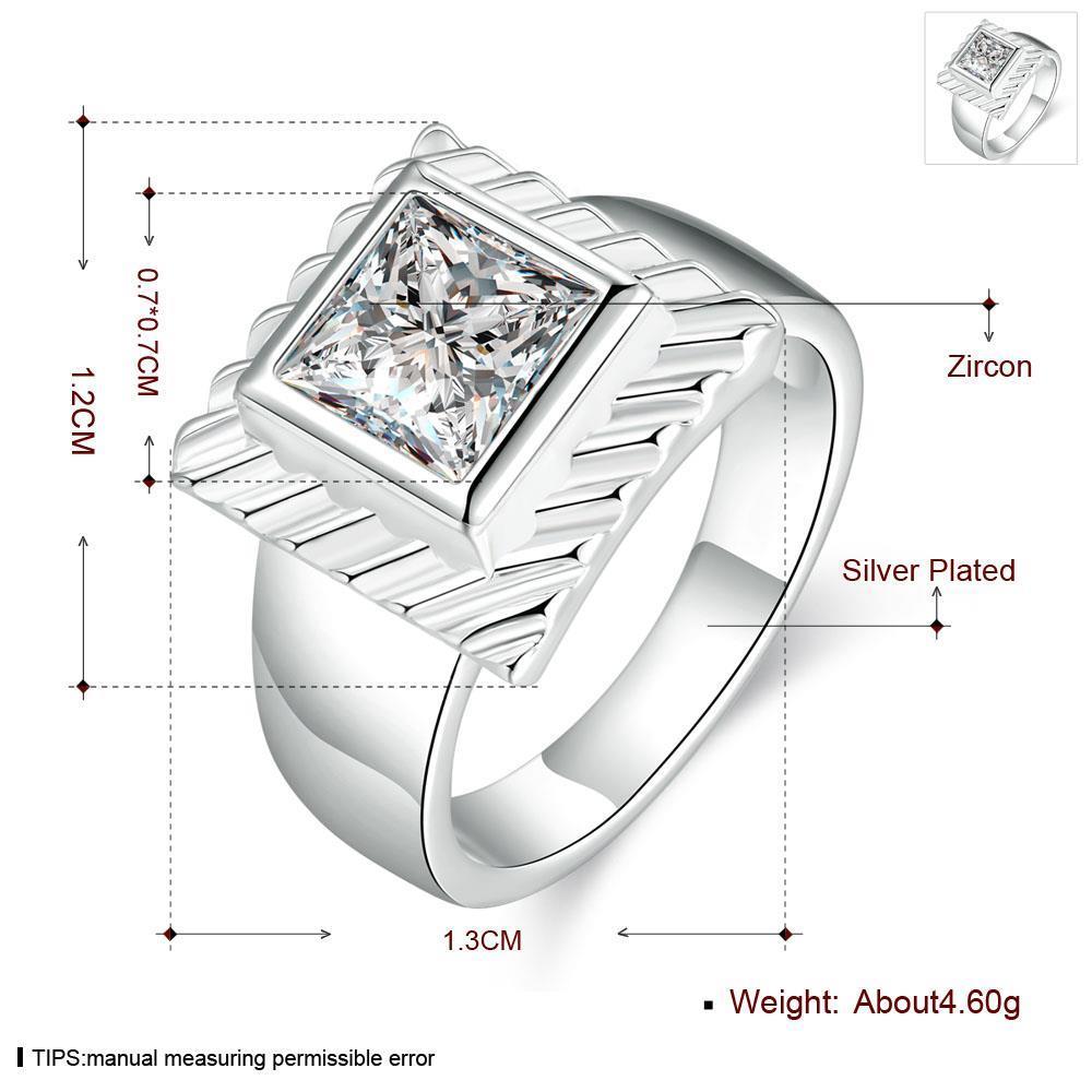 Wholesale Gorgeous Halo Wide Rings For Men Silver Filled square CZ Rhinestone Stone Rings For Wedding Price TGSPR133 5