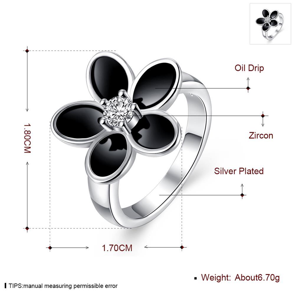 Wholesale Antique Silver Color Enamel Ring With Black Crystal Flower Rings For Women Romantic Vintage Jewelry Christmas Gift TGSPR148 1