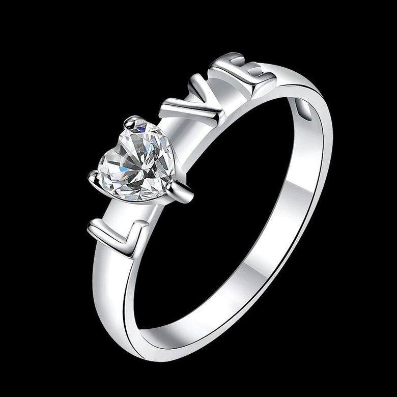 Wholesale Romantic Silver Ring from China Letter LOVE heart White CZ Banquet Holiday Party wedding jewelry TGSPR227 0