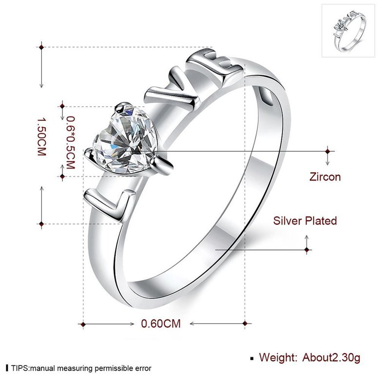 Wholesale Romantic Silver Ring from China Letter LOVE heart White CZ Banquet Holiday Party wedding jewelry TGSPR227 1