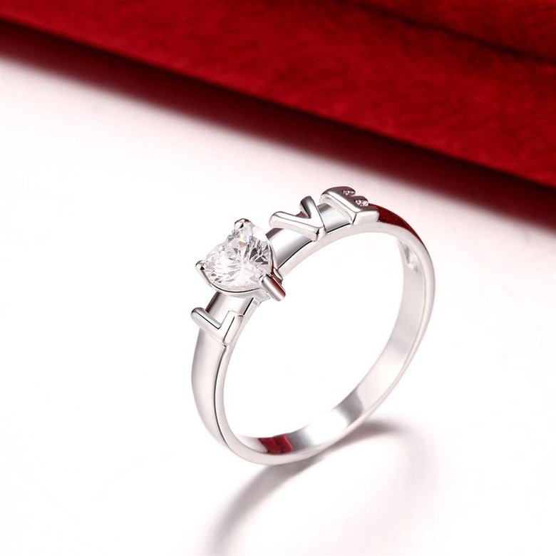 Wholesale Romantic Silver Ring from China Letter LOVE heart White CZ Banquet Holiday Party wedding jewelry TGSPR227 3