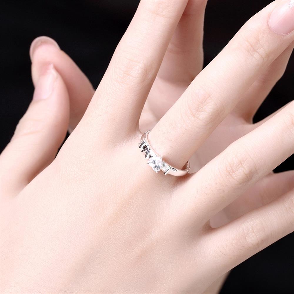 Wholesale Romantic Silver Ring from China Letter LOVE heart White CZ Banquet Holiday Party wedding jewelry TGSPR227 5