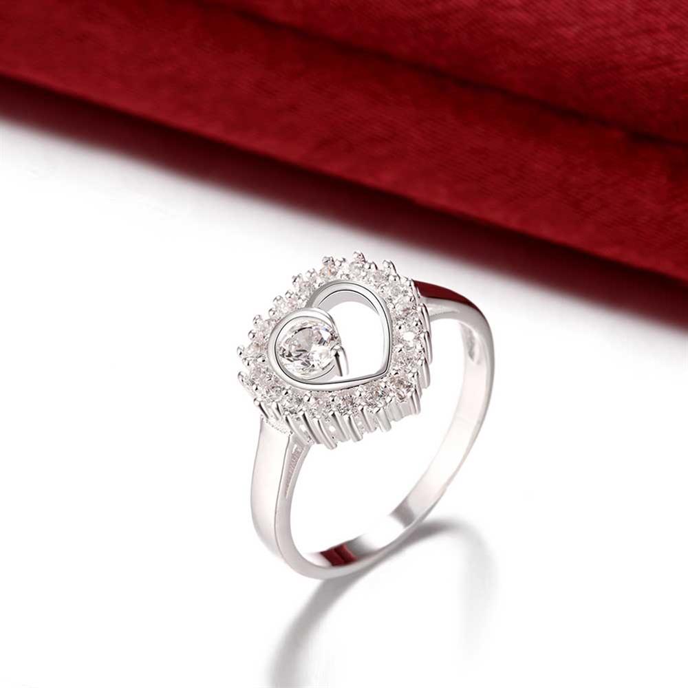 Wholesale Classic Romantic Silver Heart White CZ Ring  For Women Girls Engagement Wedding Rings Fashion Jewelry Birthday Gifts TGSPR269 3