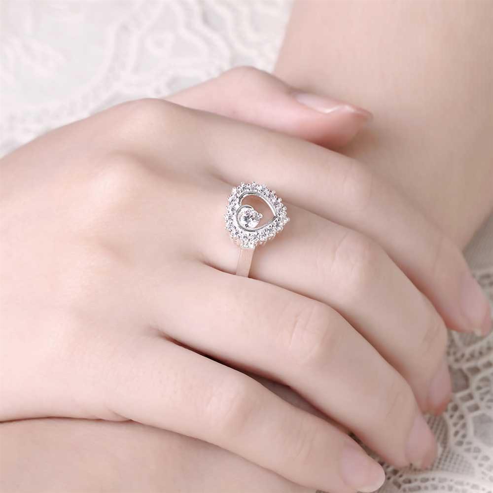 Wholesale Classic Romantic Silver Heart White CZ Ring  For Women Girls Engagement Wedding Rings Fashion Jewelry Birthday Gifts TGSPR269 5