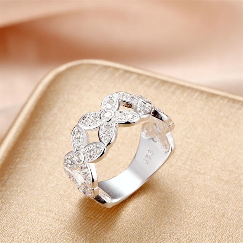 Wholesale Romantic classic rings Hollow Four-leaf Clover Flower Ring Set Women's Simple AAA Zircon Wedding Jewelry Bridal Jewelry TGSPR338 3