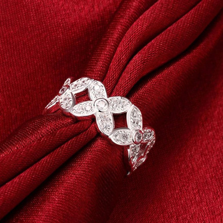 Wholesale Romantic classic rings Hollow Four-leaf Clover Flower Ring Set Women's Simple AAA Zircon Wedding Jewelry Bridal Jewelry TGSPR338 4