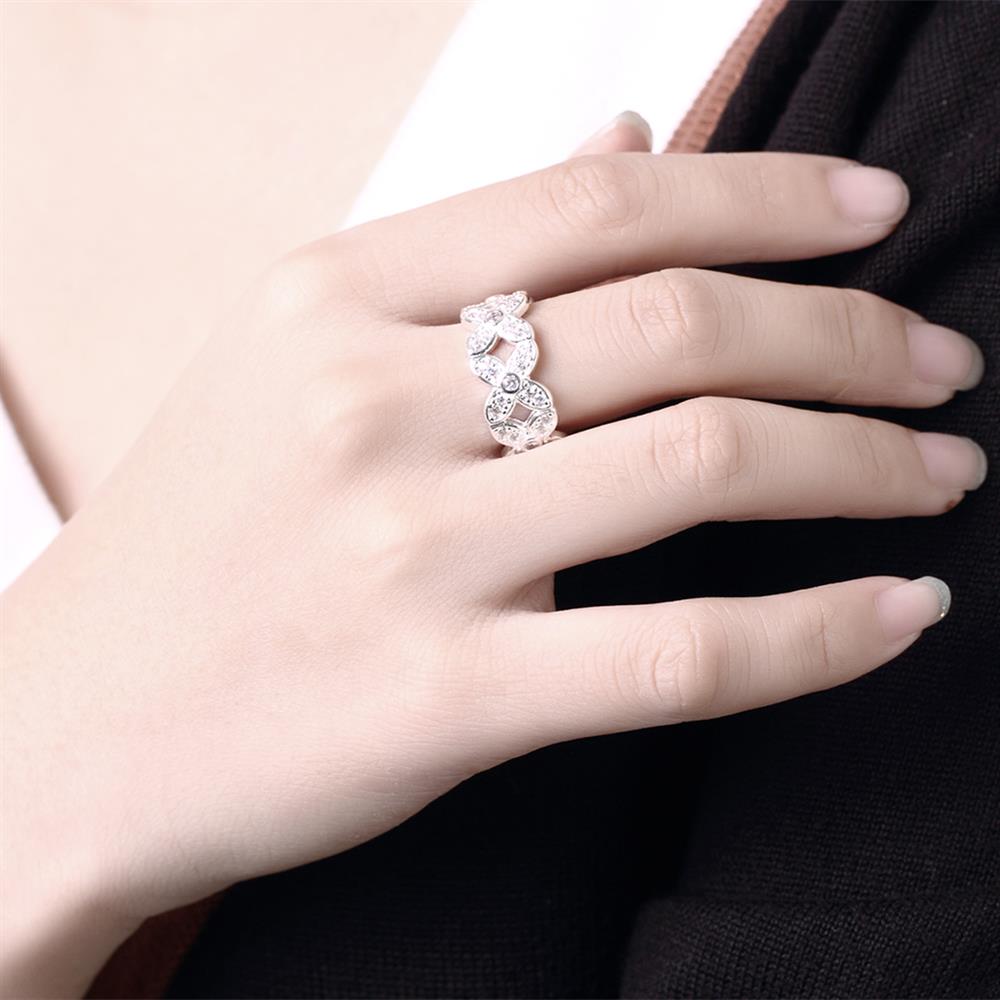 Wholesale Romantic classic rings Hollow Four-leaf Clover Flower Ring Set Women's Simple AAA Zircon Wedding Jewelry Bridal Jewelry TGSPR338 5