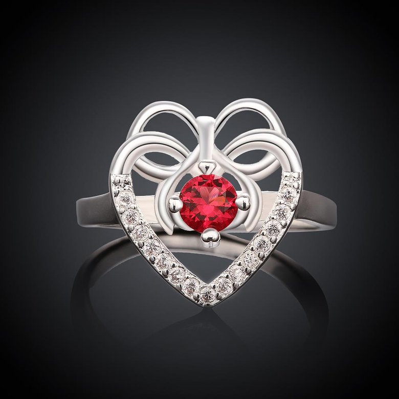 Wholesale Fashion Classic Heart Shape with Inlaid Red Zircon Ring for Women Wedding Party Cocktail Jewelry TGSPR159 0