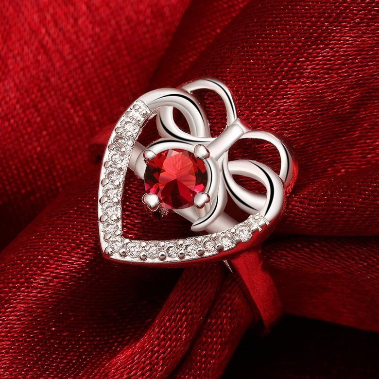 Wholesale Fashion Classic Heart Shape with Inlaid Red Zircon Ring for Women Wedding Party Cocktail Jewelry TGSPR159 1