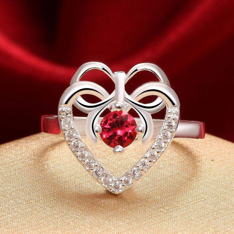 Wholesale Fashion Classic Heart Shape with Inlaid Red Zircon Ring for Women Wedding Party Cocktail Jewelry TGSPR159 2