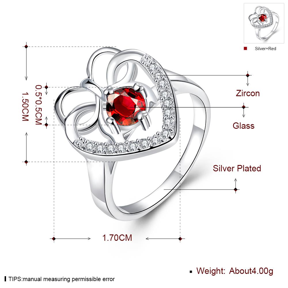 Wholesale Fashion Classic Heart Shape with Inlaid Red Zircon Ring for Women Wedding Party Cocktail Jewelry TGSPR159 4