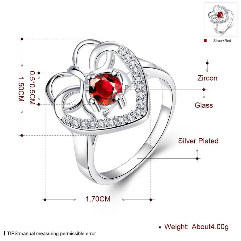 Wholesale Fashion Classic Heart Shape with Inlaid Red Zircon Ring for Women Wedding Party Cocktail Jewelry TGSPR159 4