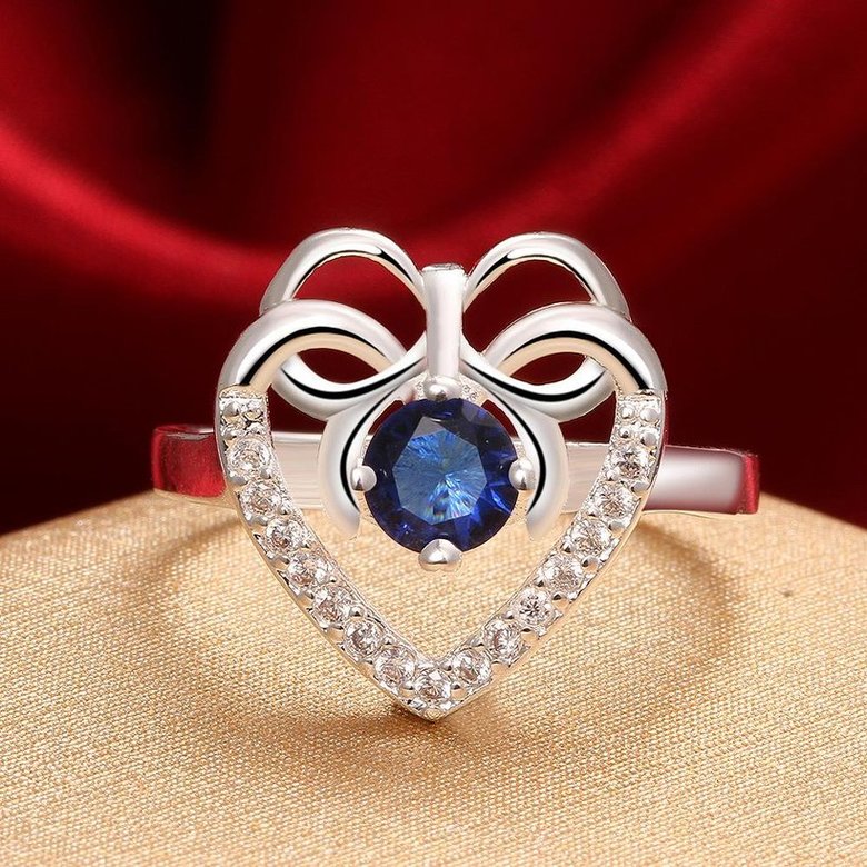 Wholesale rings from China for Lady Promotion Romantic heart Shiny blue Zircon Banquet Holiday Party Christmas wedding jewelry TGSPR163 1