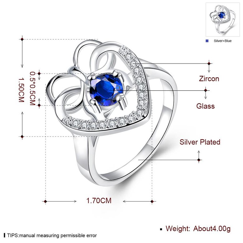 Wholesale rings from China for Lady Promotion Romantic heart Shiny blue Zircon Banquet Holiday Party Christmas wedding jewelry TGSPR163 4