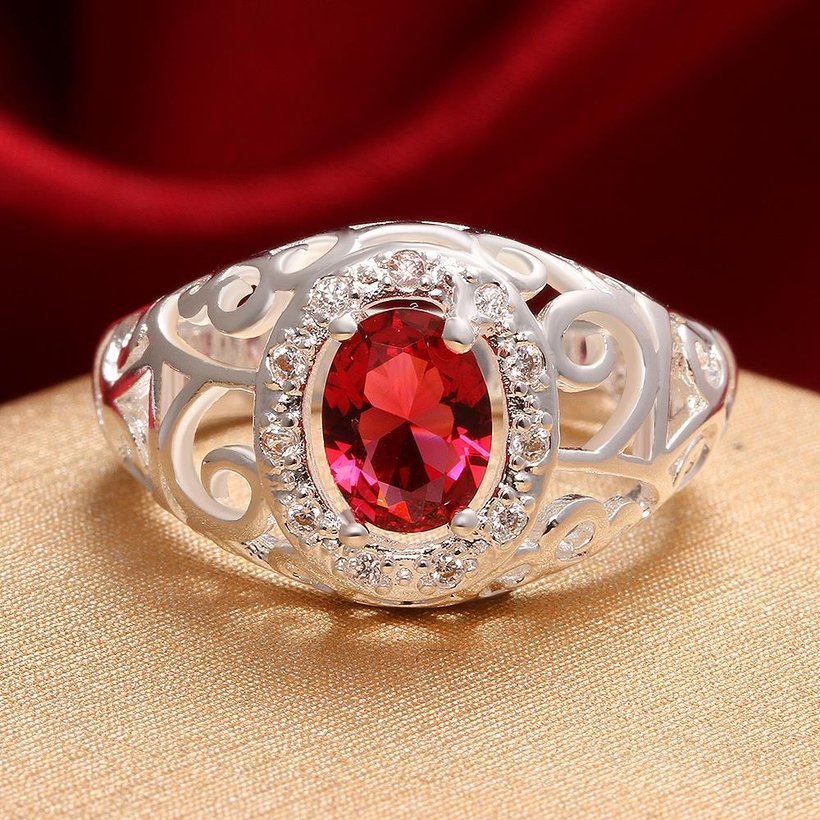 Wholesale rings from China for Lady Promotion Romantic oval Shiny red Zircon Banquet Holiday Party Christmas wedding jewelry TGSPR170 2