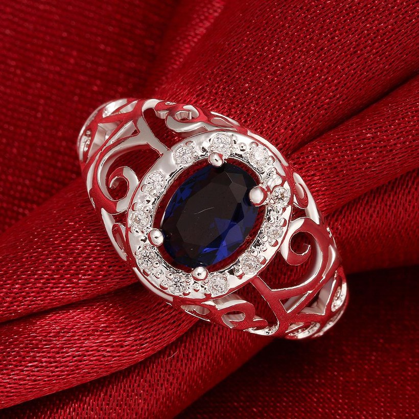 Wholesale rings from China for Lady Promotion Romantic oval Shiny blue Zircon Banquet Holiday Party Christmas wedding jewelry TGSPR178 0