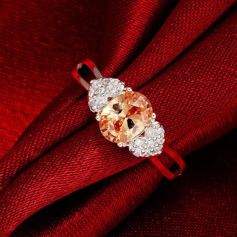 Wholesale silver plated rings from China for Lady Romantic oval Shiny yellow Zircon Banquet Holiday Party wedding jewelry TGSPR220 1