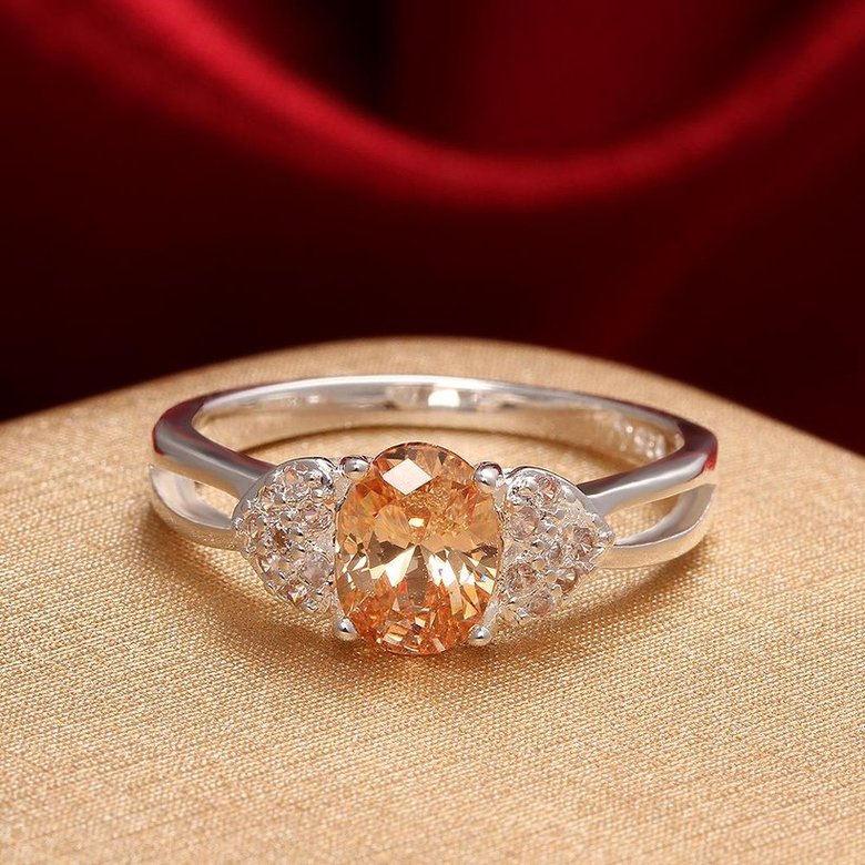 Wholesale silver plated rings from China for Lady Romantic oval Shiny yellow Zircon Banquet Holiday Party wedding jewelry TGSPR220 2