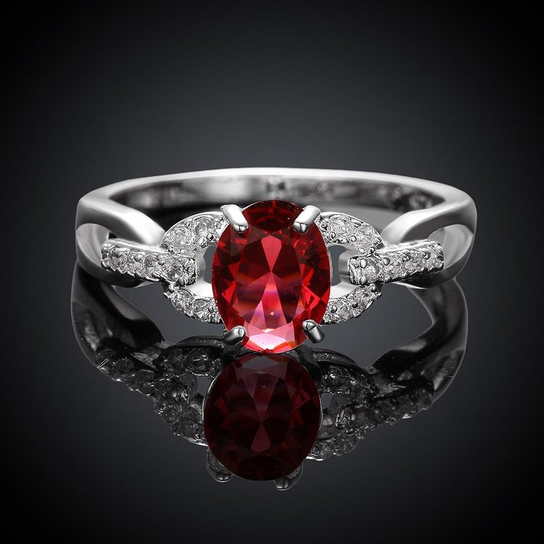 Wholesale silver plated rings from China for Lady Romantic oval Shiny red Zircon Banquet Holiday Party wedding jewelry TGSPR228 0