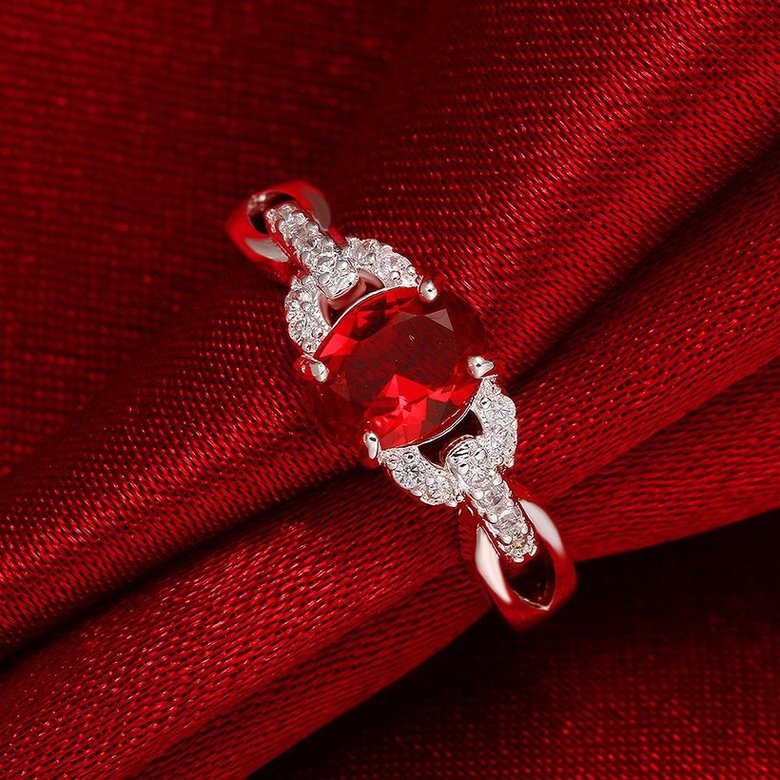 Wholesale silver plated rings from China for Lady Romantic oval Shiny red Zircon Banquet Holiday Party wedding jewelry TGSPR228 1