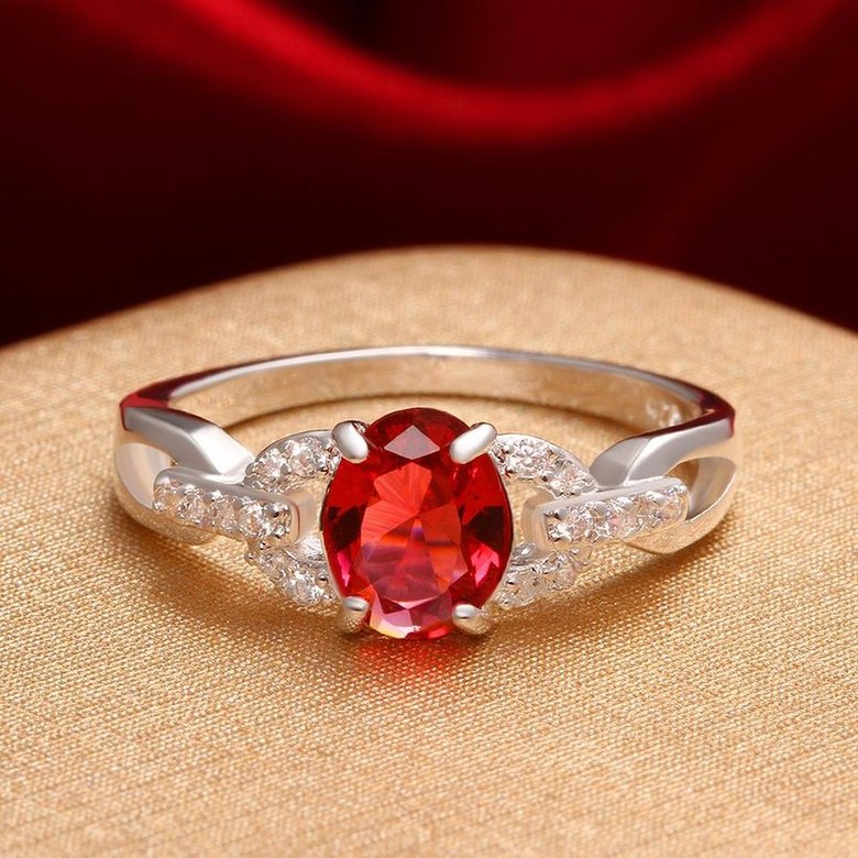 Wholesale silver plated rings from China for Lady Romantic oval Shiny red Zircon Banquet Holiday Party wedding jewelry TGSPR228 2