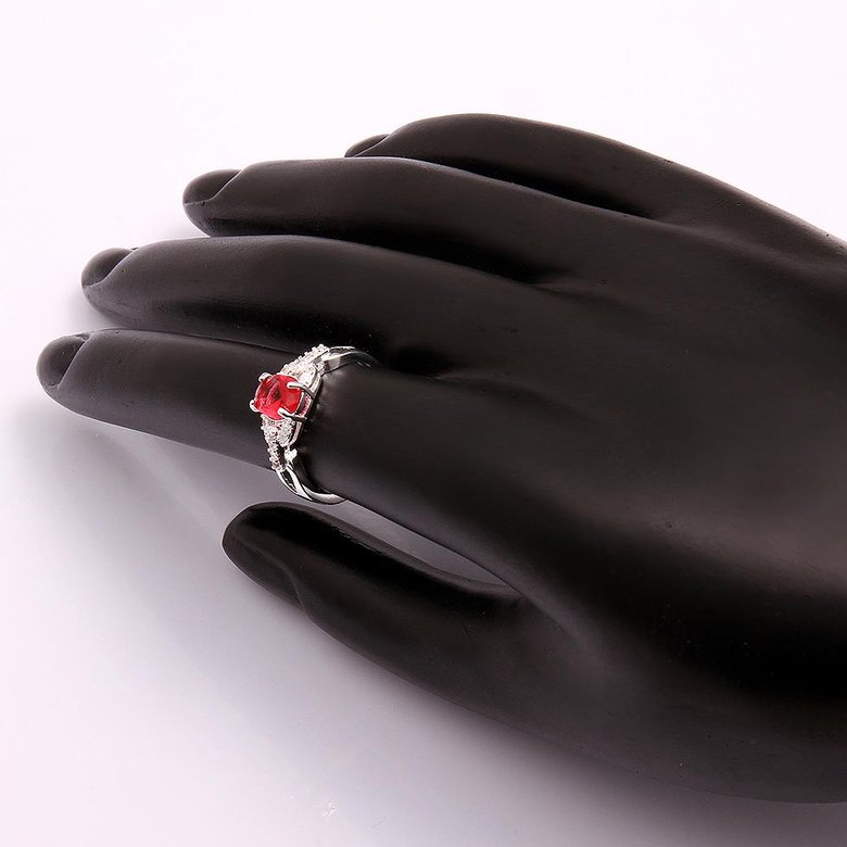 Wholesale silver plated rings from China for Lady Romantic oval Shiny red Zircon Banquet Holiday Party wedding jewelry TGSPR228 3