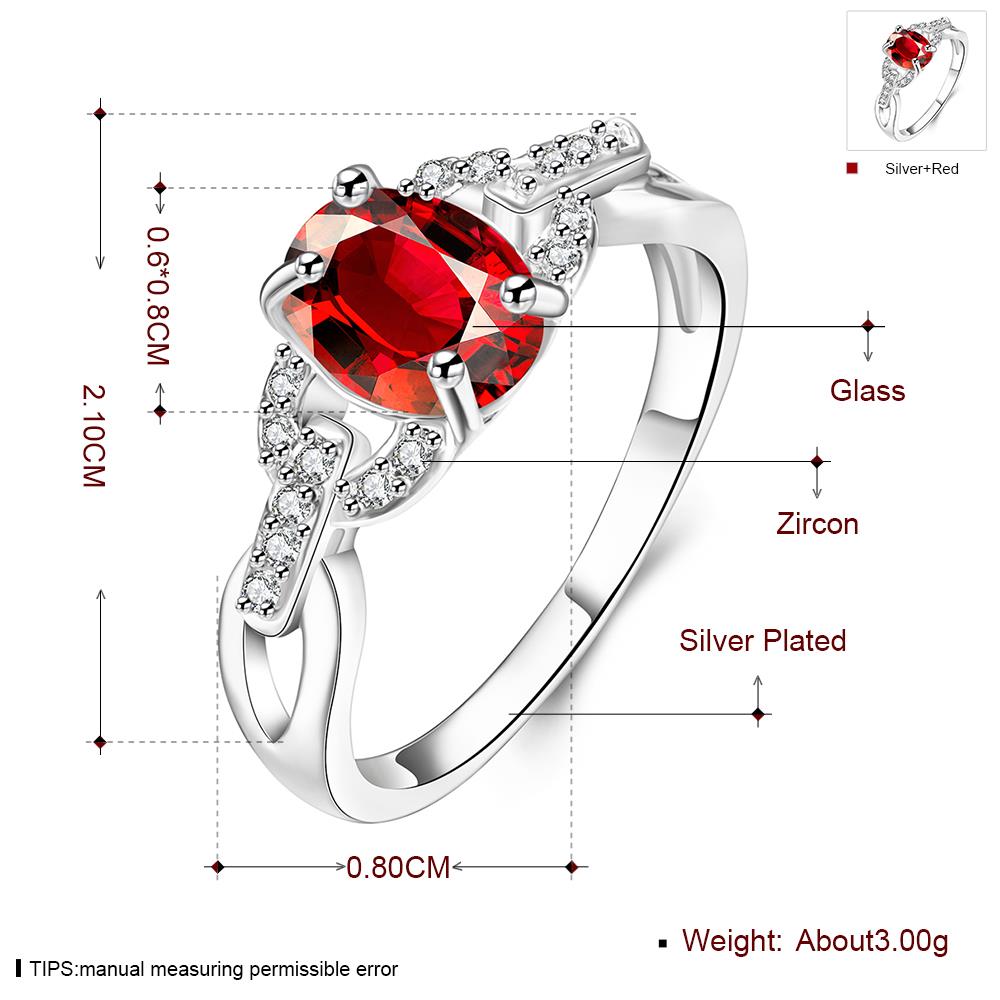 Wholesale silver plated rings from China for Lady Romantic oval Shiny red Zircon Banquet Holiday Party wedding jewelry TGSPR228 4