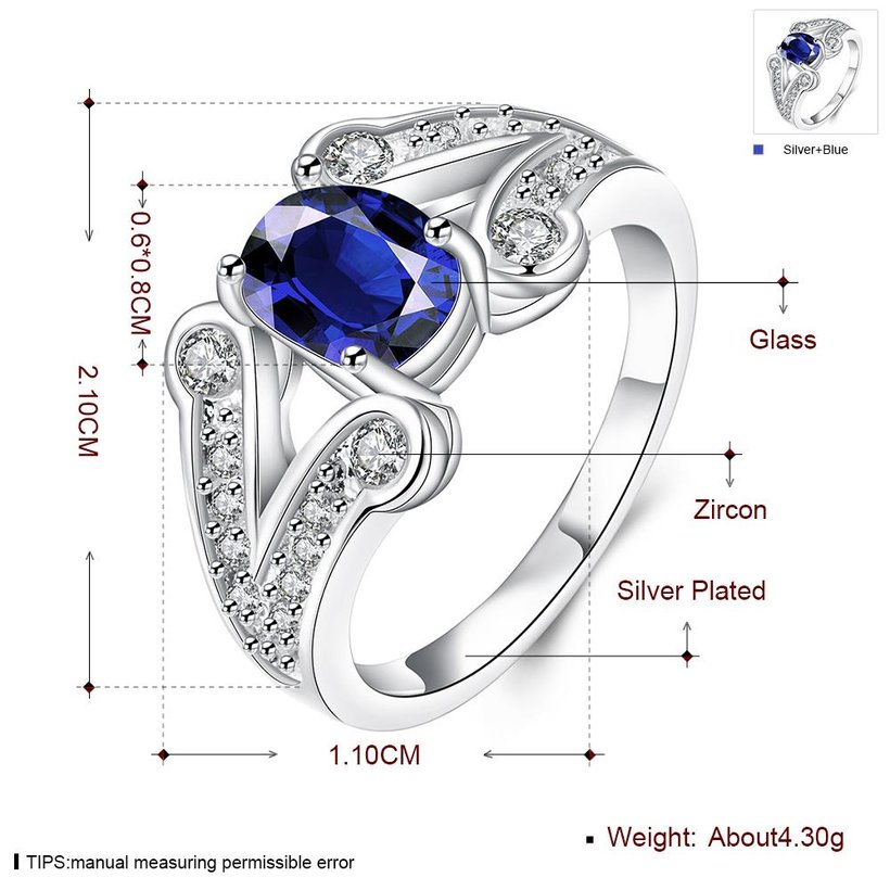 Wholesale rings from China for Lady Romantic oval Shiny blue Zircon ring Banquet Holiday Party Christmas wedding jewelry TGSPR249 4