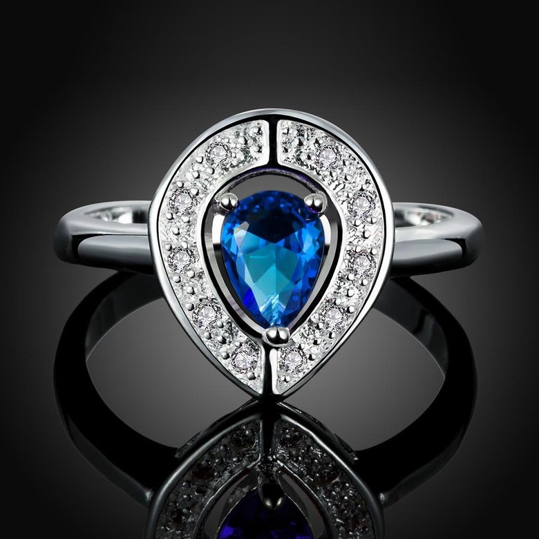 Wholesale Romantic Elegant drops of blue CZ hearted Ring Wedding Engagement Rings For Women blue Quartz Diamond Ring  TGSPR009 0