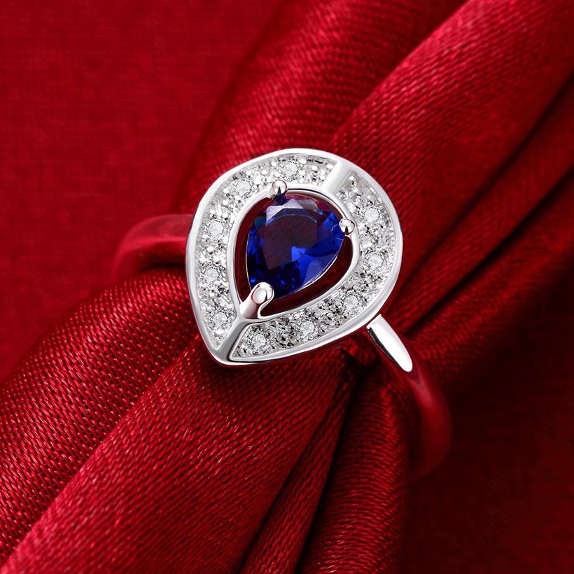 Wholesale Romantic Elegant drops of blue CZ hearted Ring Wedding Engagement Rings For Women blue Quartz Diamond Ring  TGSPR009 1