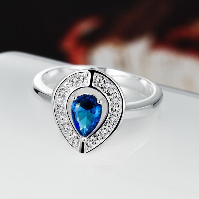 Wholesale Romantic Elegant drops of blue CZ hearted Ring Wedding Engagement Rings For Women blue Quartz Diamond Ring  TGSPR009 3