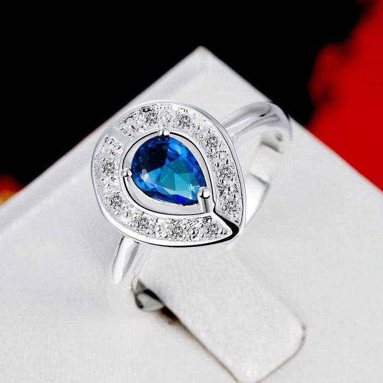 Wholesale Romantic Elegant drops of blue CZ hearted Ring Wedding Engagement Rings For Women blue Quartz Diamond Ring  TGSPR009 4