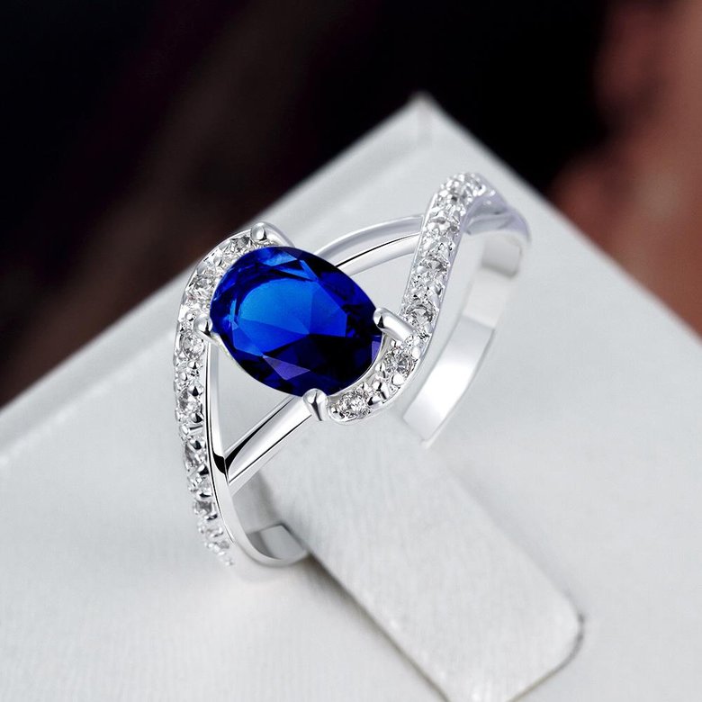 Wholesale Hot sale Trendy rings from China for Lady Romantic oval Shiny blue Zircon Banquet Holiday Party Christmas wedding jewelry TGSPR297 4