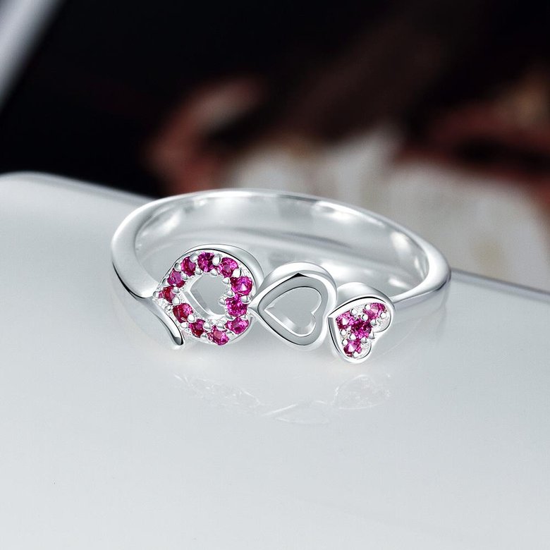 Wholesale Cheap Simple Heart in heart Ring For Women Cute Rings Romantic Birthday Gift For Girlfriend Fashion red Zircon Stone Jewelry TGSPR307 3