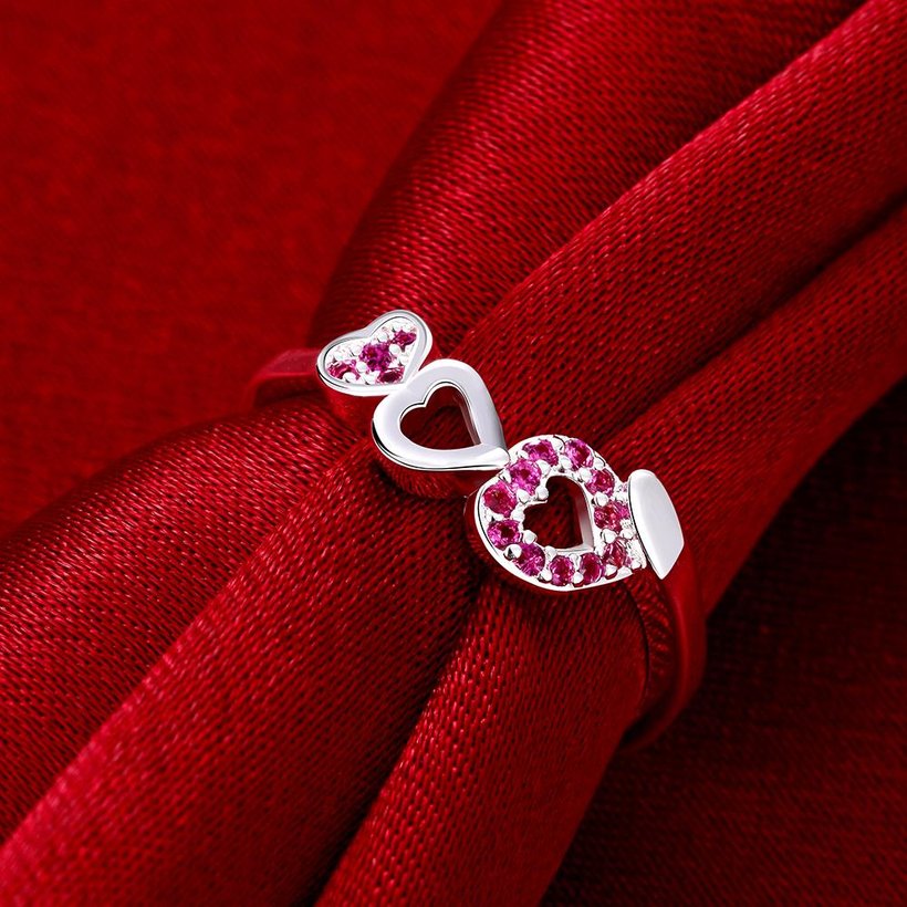 Wholesale Cheap Simple Heart in heart Ring For Women Cute Rings Romantic Birthday Gift For Girlfriend Fashion red Zircon Stone Jewelry TGSPR307 5