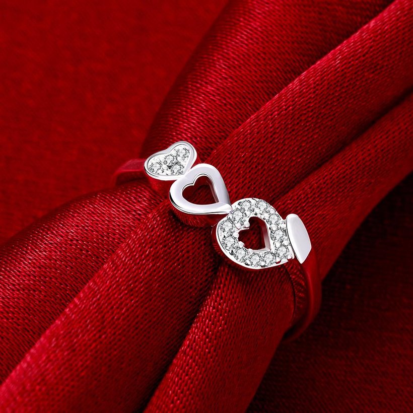 Wholesale Cheap Simple Heart in heart Ring For Women Cute Rings Romantic Birthday Gift For Girlfriend Fashion white Zircon Stone Jewelry TGSPR322 0