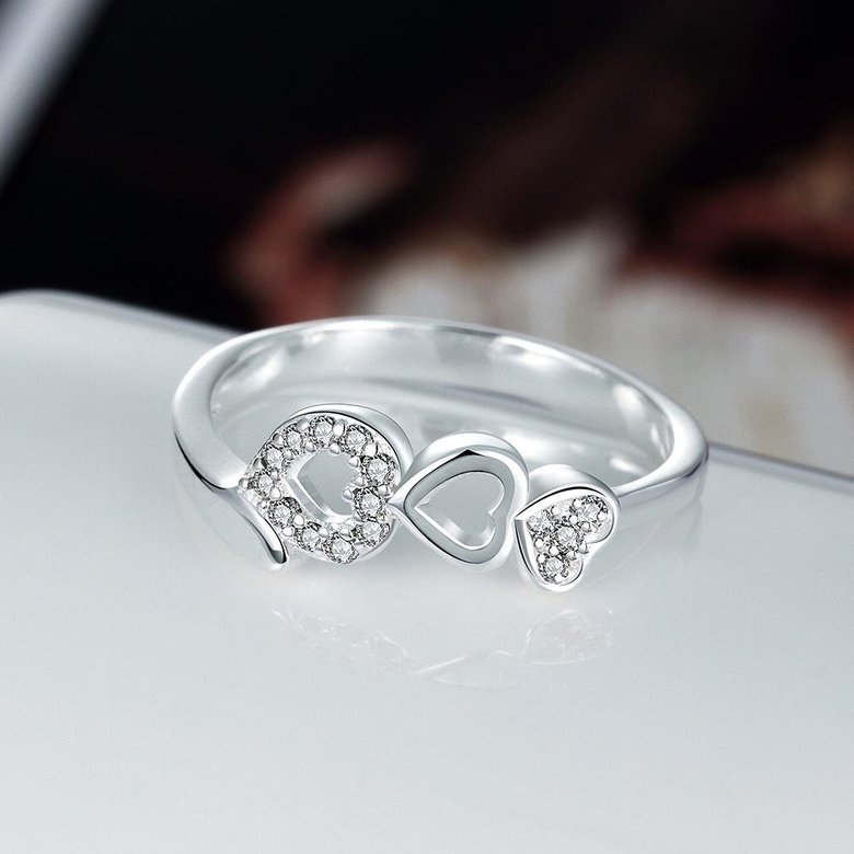 Wholesale Cheap Simple Heart in heart Ring For Women Cute Rings Romantic Birthday Gift For Girlfriend Fashion white Zircon Stone Jewelry TGSPR322 3