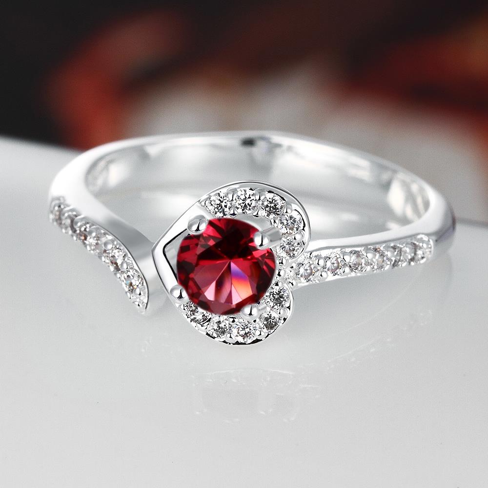 Wholesale New style silver plated rings Luxury Love Heart Ring Red Zircon Drop shipping Jewelry Saint Valentine's Day Girlfriend Gifts TGSPR344 0
