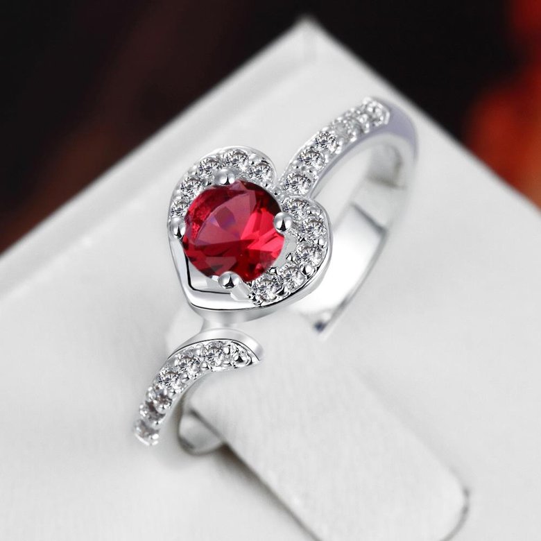 Wholesale New style silver plated rings Luxury Love Heart Ring Red Zircon Drop shipping Jewelry Saint Valentine's Day Girlfriend Gifts TGSPR344 1