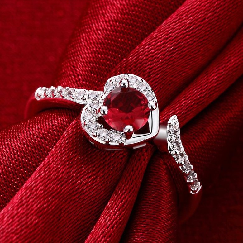 Wholesale New style silver plated rings Luxury Love Heart Ring Red Zircon Drop shipping Jewelry Saint Valentine's Day Girlfriend Gifts TGSPR344 4